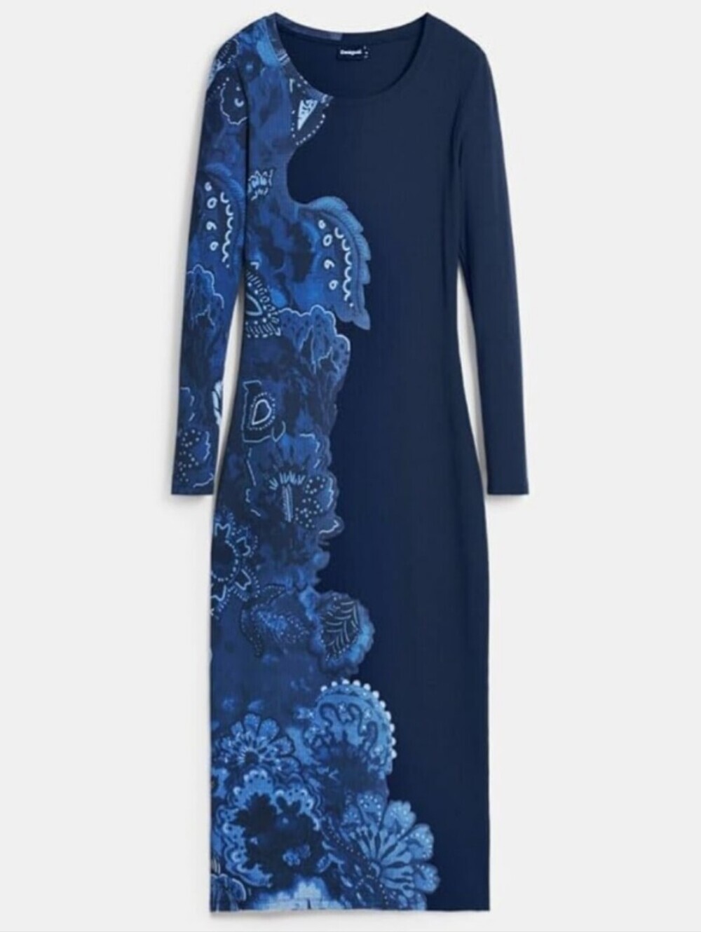 Desigual Navy Blue Floral-Print Long Sleeve Maxi Dress